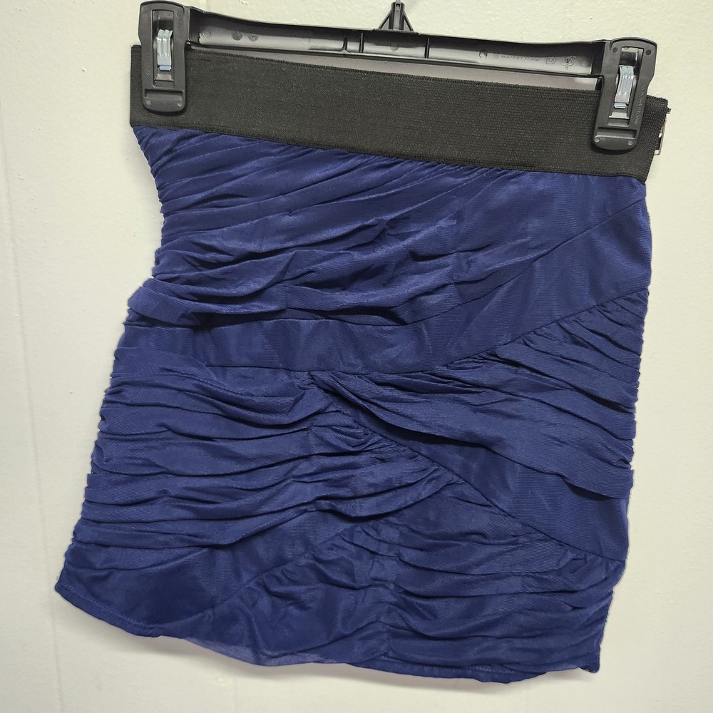 Rok Luxe Skirt Womens XS Blue Ruched Bodycon Mini Stretch Lined Zipper Party
